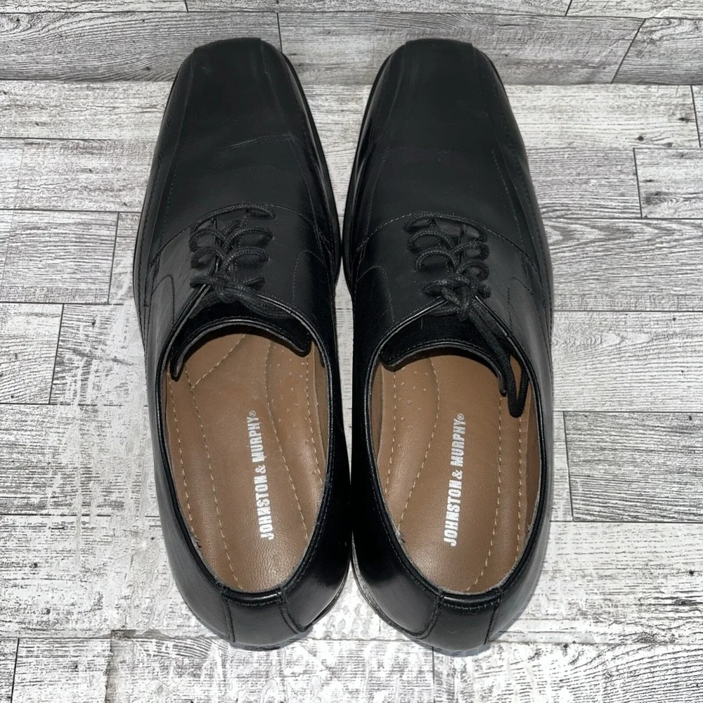 Johnston Murphy Black Leather Harding Panel Bicycle Toe Oxford Shoes Men Sz 9.5M